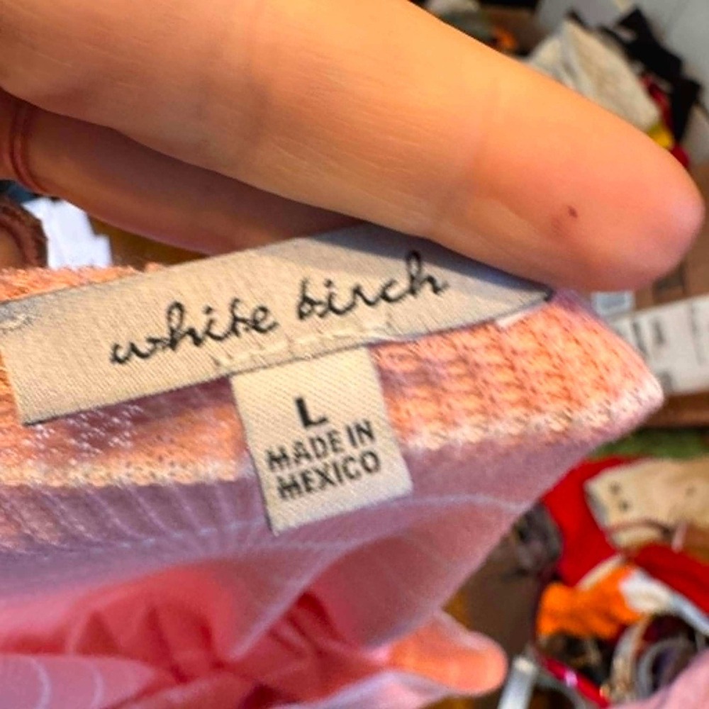 White Birch Womens Pinstripe Relaxed Casual Comfy Ribbed Knit Top Pink Large - Picture 4 of 5